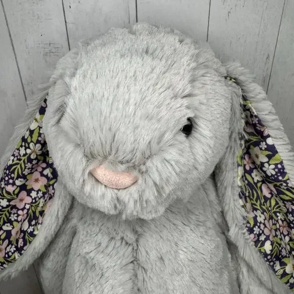Jellycat Grey Bunny Bloom FAST SHIP NEW Jellycat Bashful Silver Bunny Bloom - Picture 3 of 9